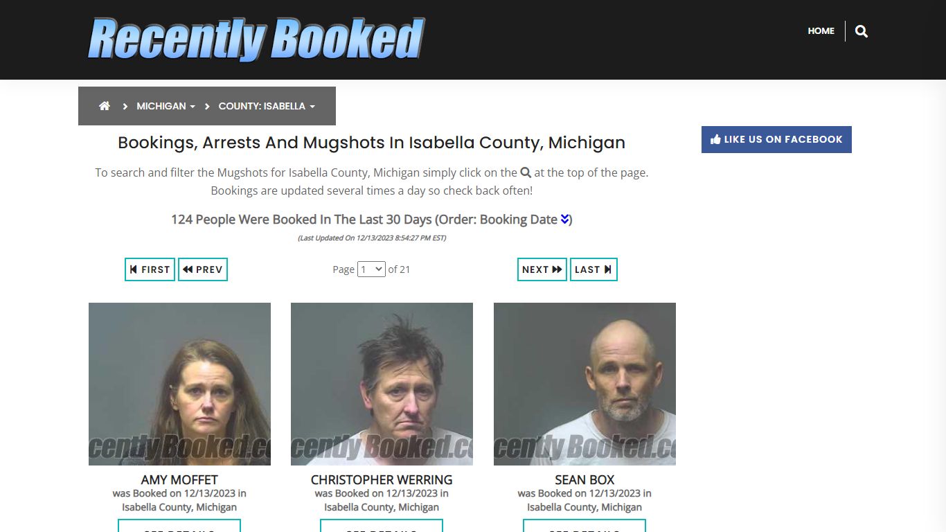Bookings, Arrests and Mugshots in Isabella County, Michigan